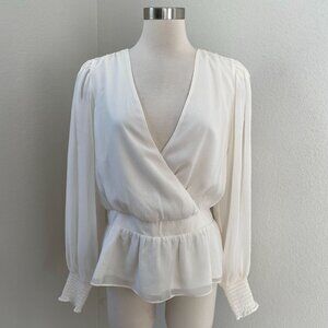 NEW $54 Express Womens XL Ivory Wrap Blouse Top Long Sleeve Shirt